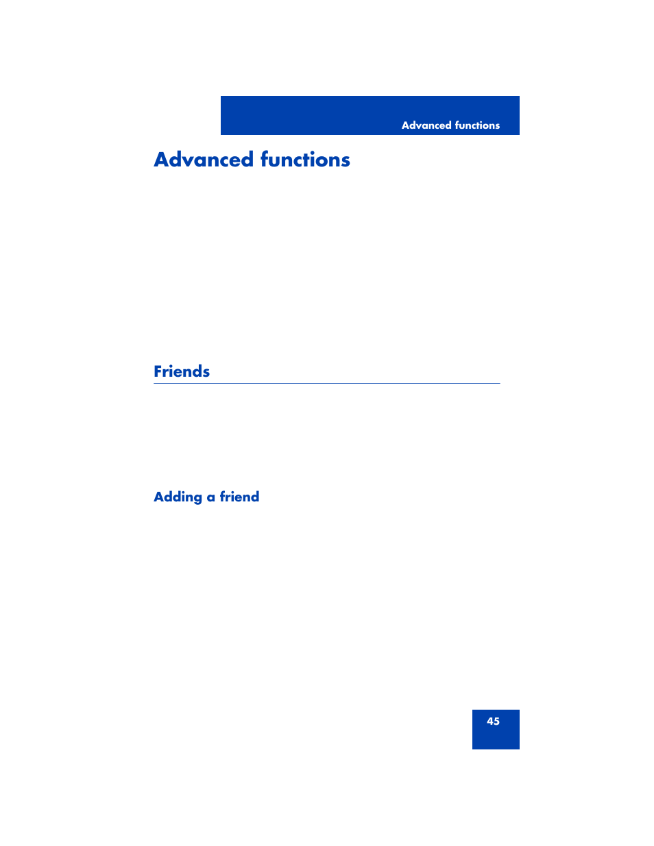 Advanced functions, Friends, Adding a friend | Nortel Networks MCC 3100 User Manual | Page 45 / 78