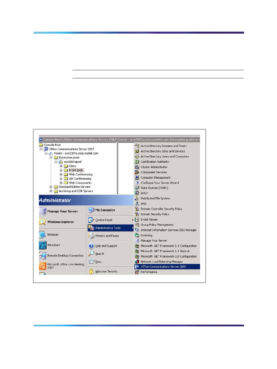 Figure 38 opening office communications server, Procedure, Front end server | Nortel Networks NN43001-121 User Manual | Page 123 / 304