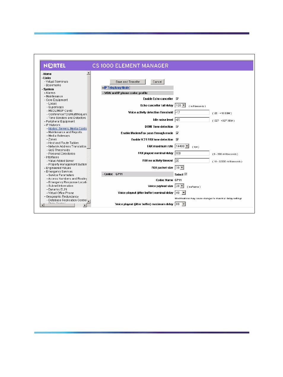 Loss plan configuration, Figure 54 codec configuration | Nortel Networks NN43001-121 User Manual | Page 152 / 304