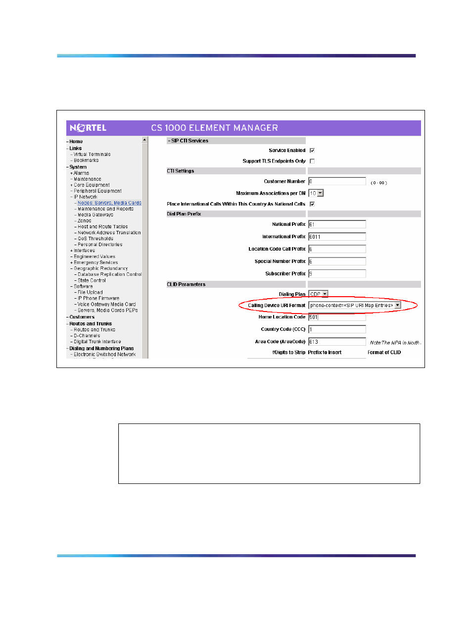 Figure 68 sip cti services settings, Parameter: service enabled, Attention | Parameter: customer number | Nortel Networks NN43001-121 User Manual | Page 182 / 304