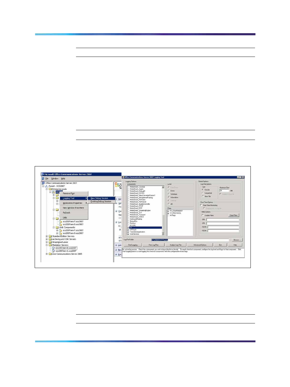 Figure 91 ocs debugging tool, Procedure, Activating ocs logs | Enabling oc logs | Nortel Networks NN43001-121 User Manual | Page 232 / 304