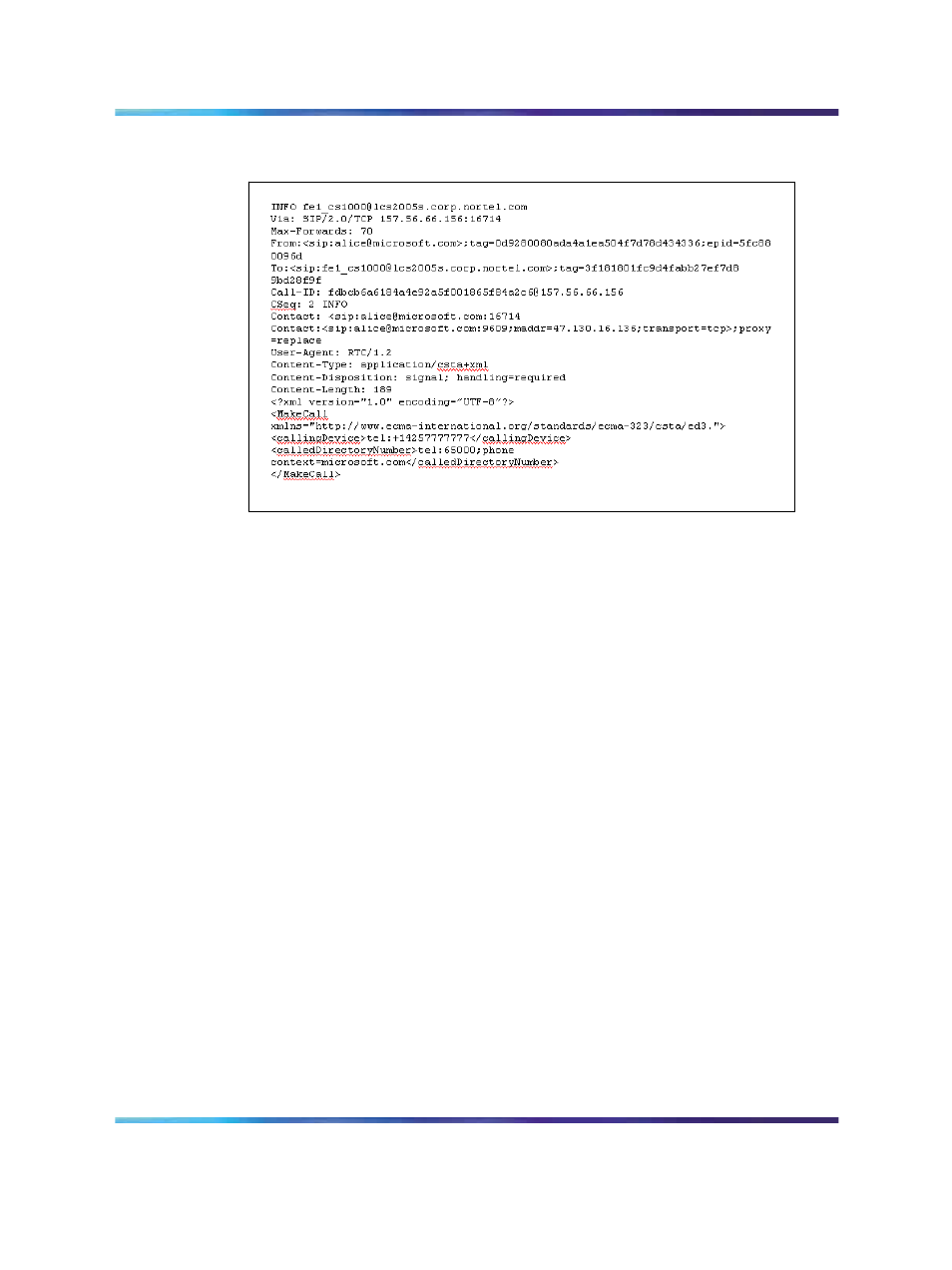 Call flow, Telephony gateway and services call flow, Figure 95 sip info message with ecma-323 content | Nortel Networks NN43001-121 User Manual | Page 239 / 304