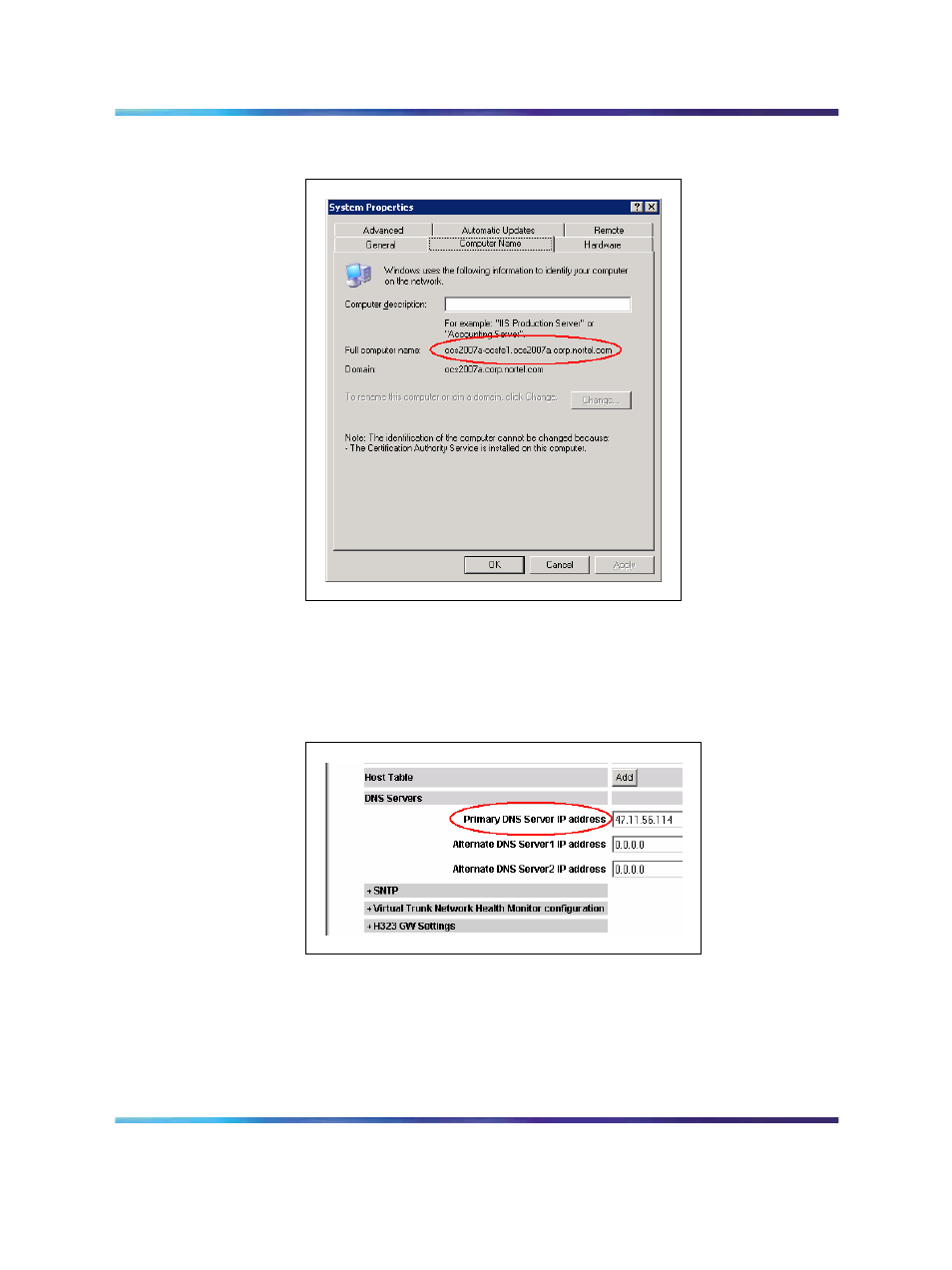 Figure 104 fqdn of the ocs 2007 front end server | Nortel Networks NN43001-121 User Manual | Page 263 / 304