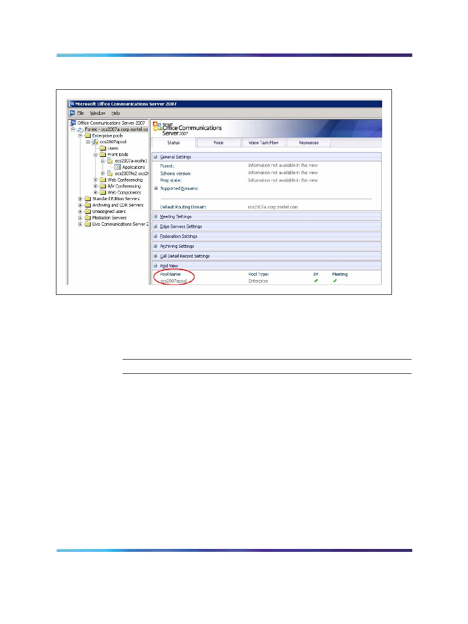 Figure 120 determining the exact fqdn of the pool, Procedure, Identifying the active default applications | Ocs default applications running | Nortel Networks NN43001-121 User Manual | Page 280 / 304