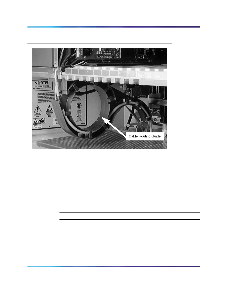 Figure 81 cable routing guide under main cabinet, Procedure 26 installing the fiber receiver card, Installing fiber receiver cards on expansion | Figure 81 "cable routing guide under | Nortel Networks 1000M User Manual | Page 174 / 474