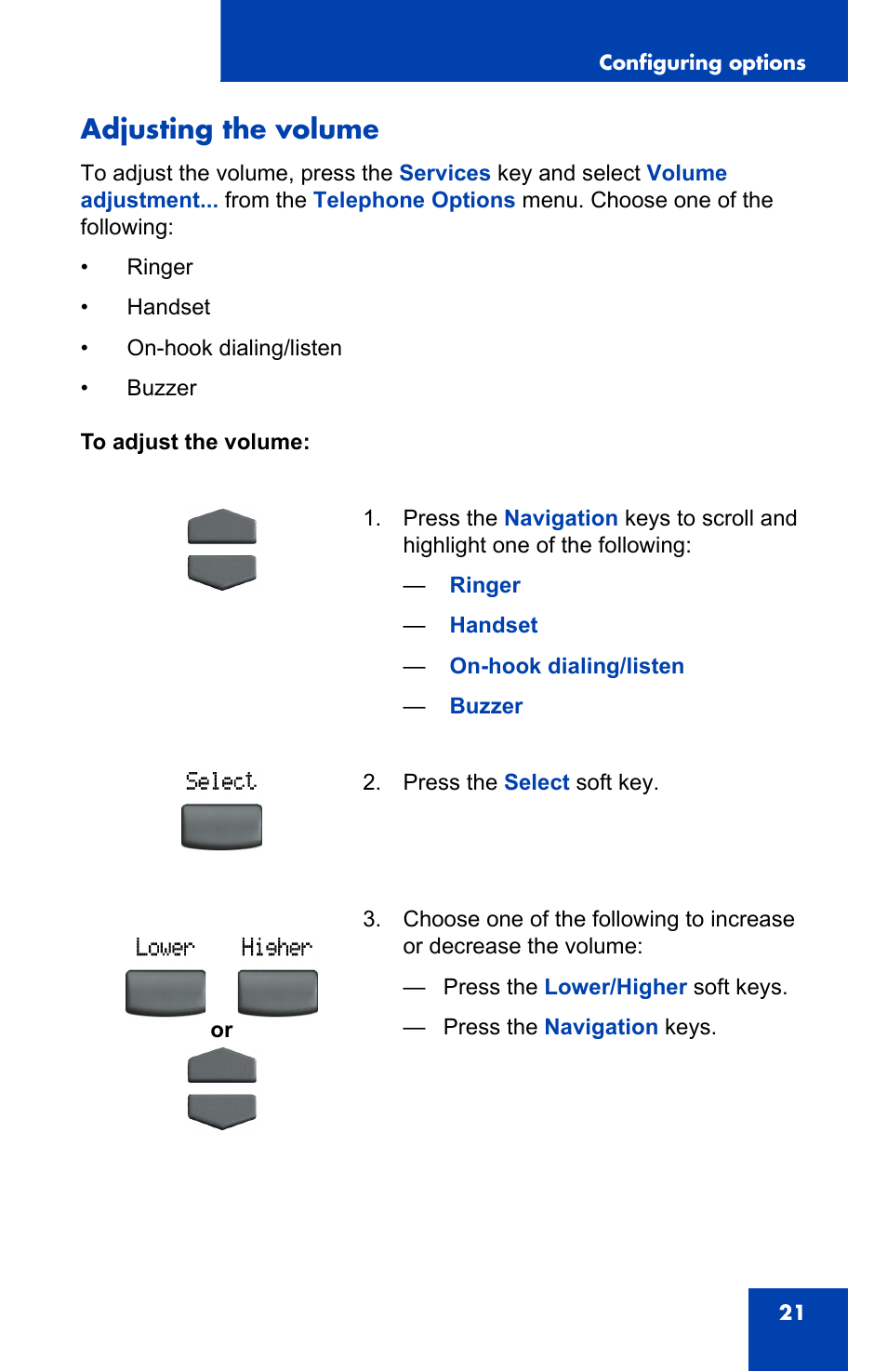 Adjusting the volume | Nortel Networks IP Phone 2001 User Manual | Page 21 / 88