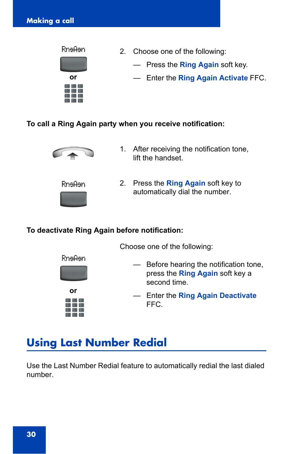 Using last number redial | Nortel Networks IP Phone 2001 User Manual | Page 30 / 88