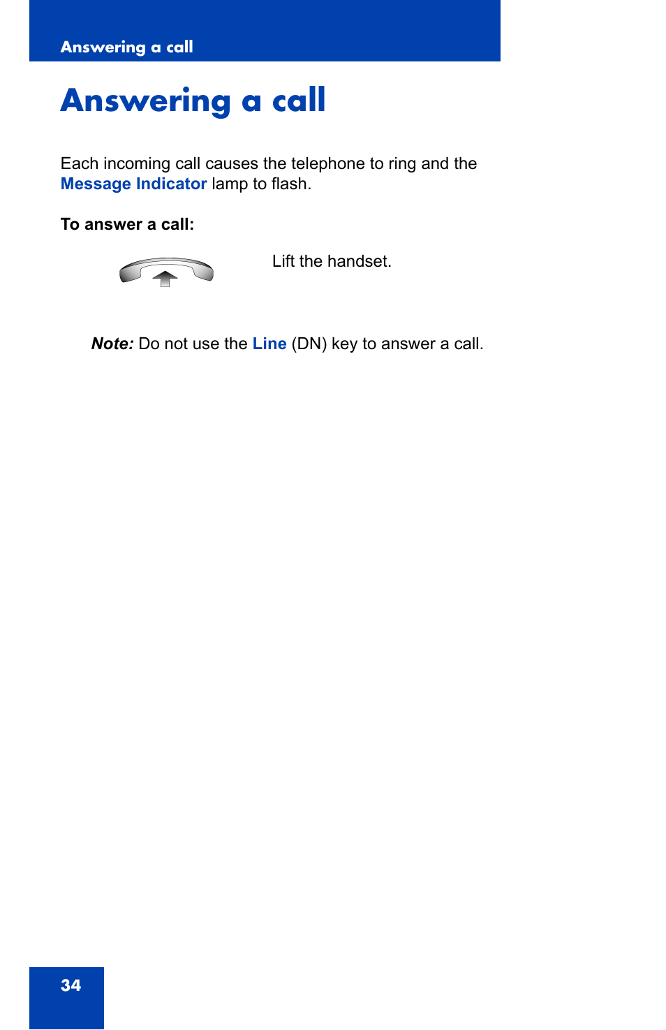 Answering a call | Nortel Networks IP Phone 2001 User Manual | Page 34 / 88