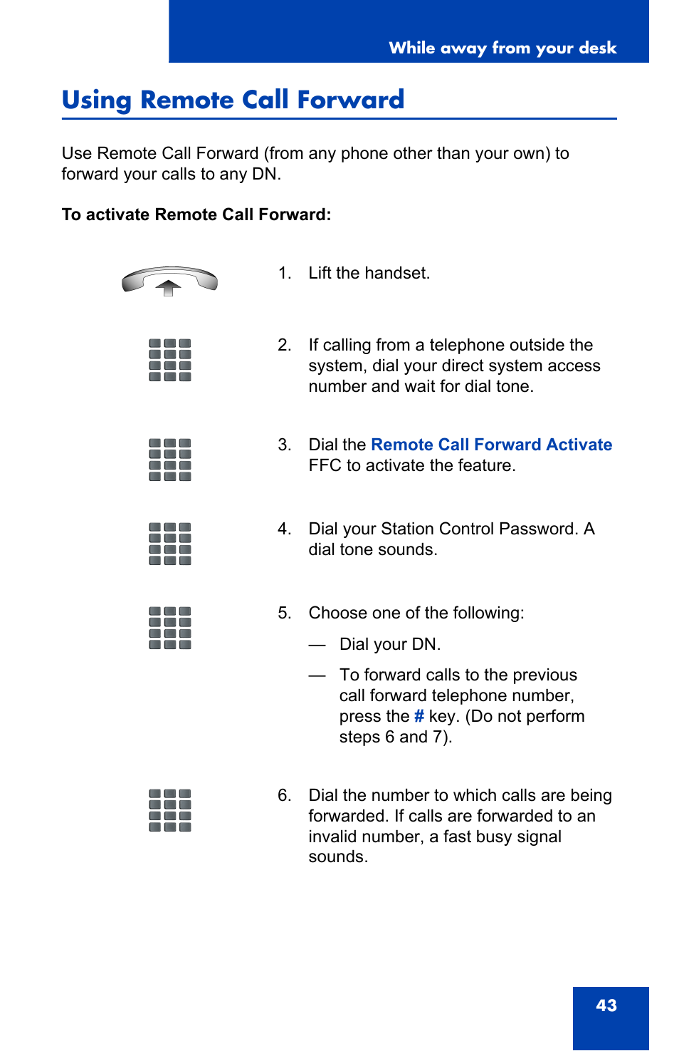 Using remote call forward | Nortel Networks IP Phone 2001 User Manual | Page 43 / 88