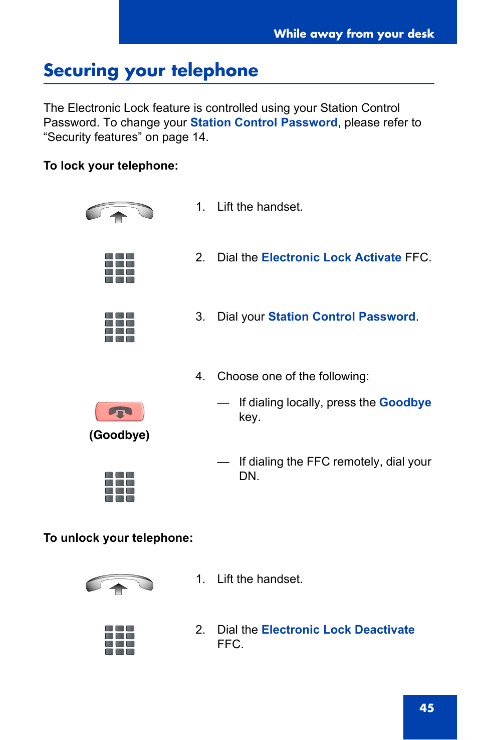 Securing your telephone | Nortel Networks IP Phone 2001 User Manual | Page 45 / 88