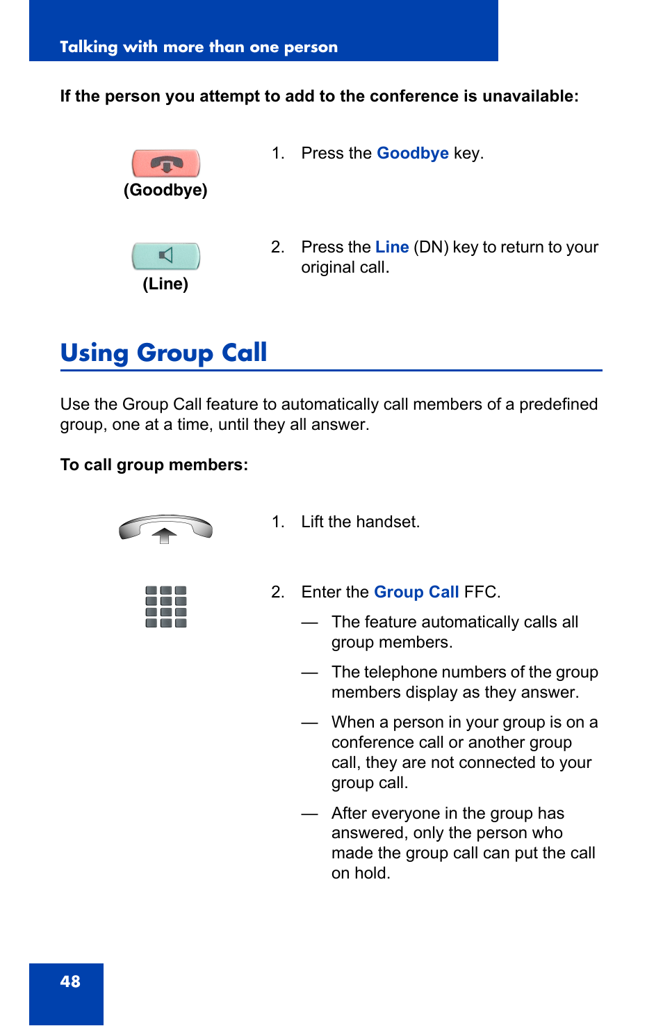 Using group call | Nortel Networks IP Phone 2001 User Manual | Page 48 / 88