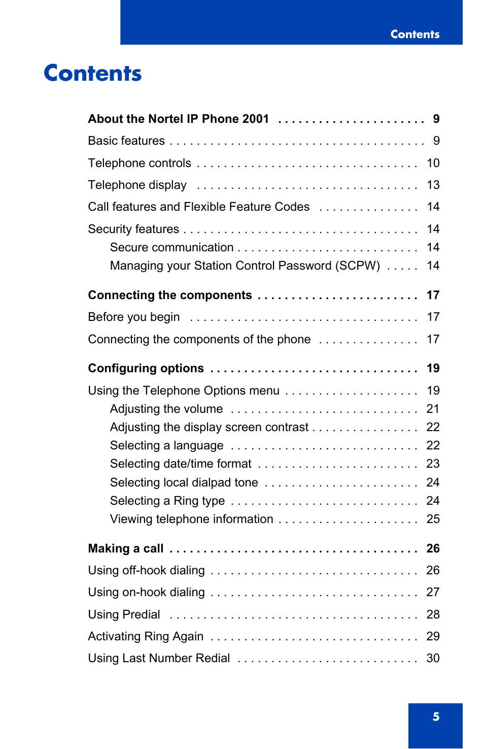 Nortel Networks IP Phone 2001 User Manual | Page 5 / 88