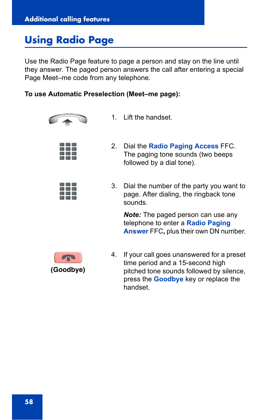 Using radio page | Nortel Networks IP Phone 2001 User Manual | Page 58 / 88