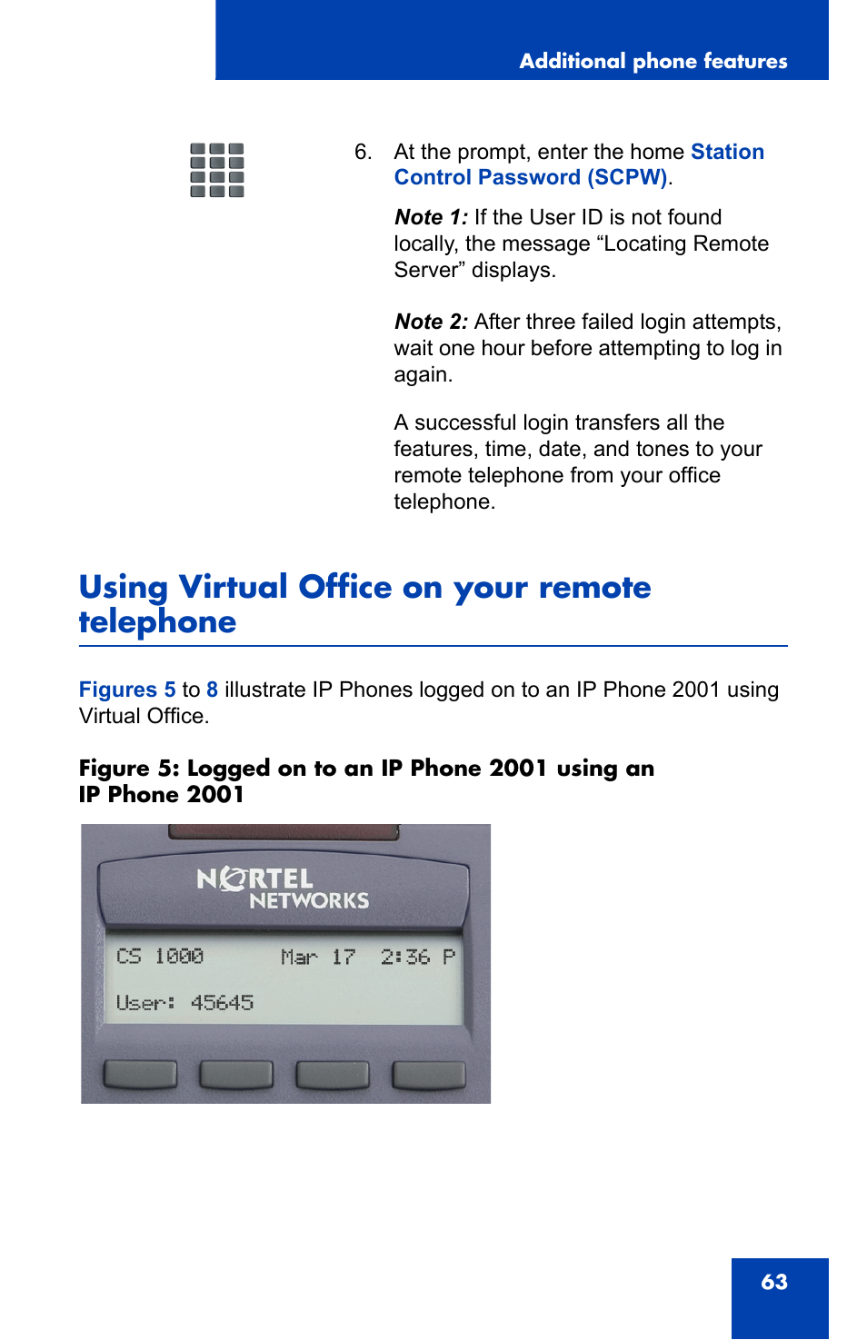 Using virtual office on your remote telephone | Nortel Networks IP Phone 2001 User Manual | Page 63 / 88
