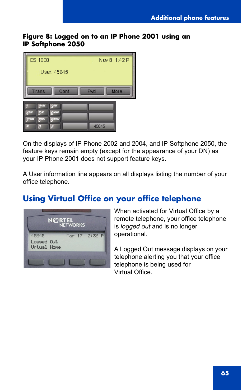 Using virtual office on your office telephone, Illus | Nortel Networks IP Phone 2001 User Manual | Page 65 / 88