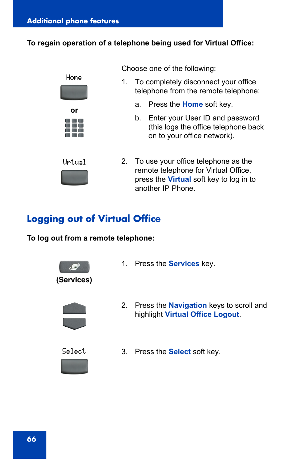 Logging out of virtual office | Nortel Networks IP Phone 2001 User Manual | Page 66 / 88