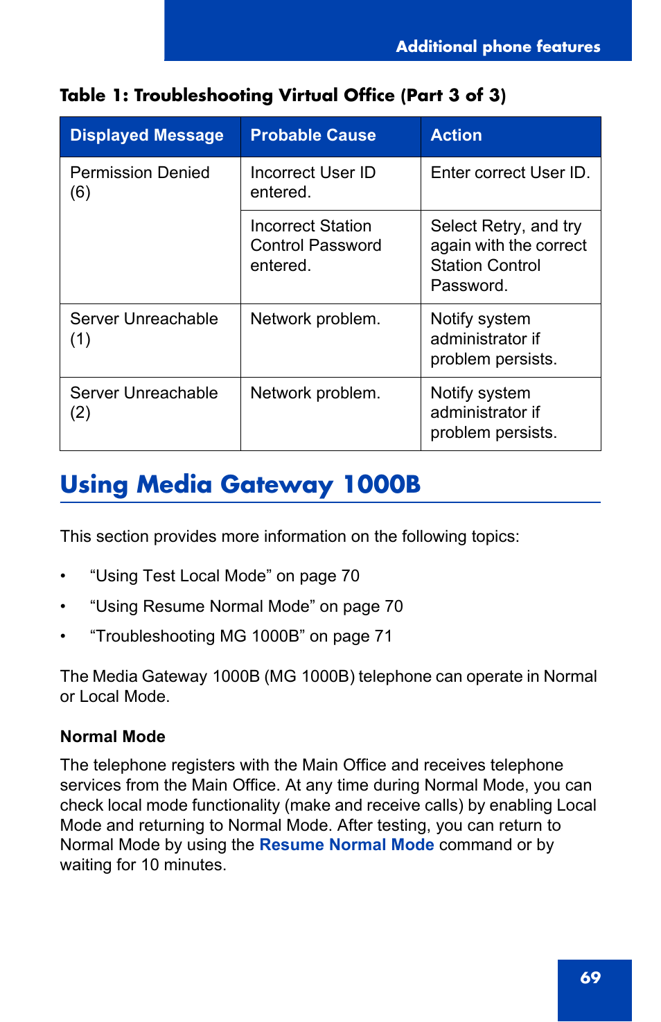 Using media gateway 1000b | Nortel Networks IP Phone 2001 User Manual | Page 69 / 88