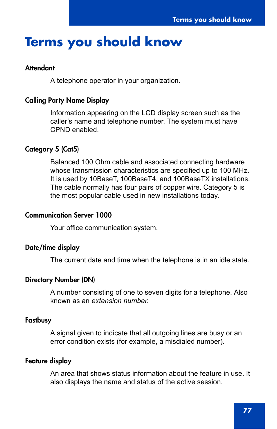 Terms you should know | Nortel Networks IP Phone 2001 User Manual | Page 77 / 88
