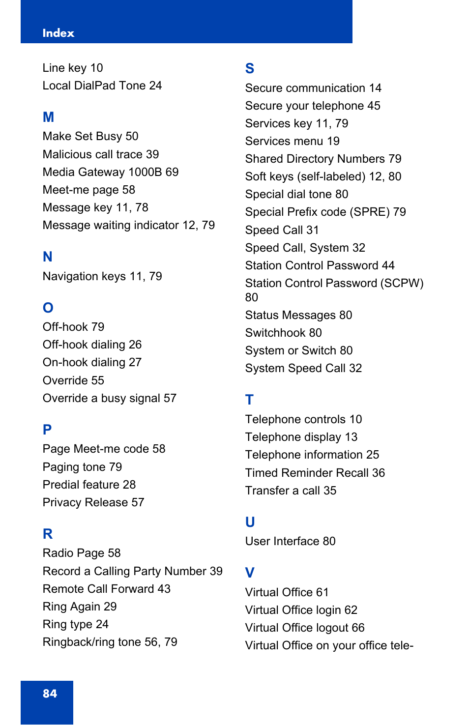 Nortel Networks IP Phone 2001 User Manual | Page 84 / 88