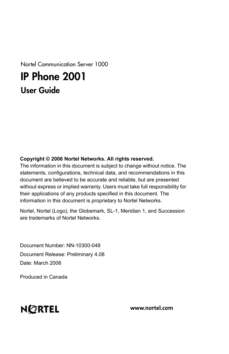 Ip phone 2001, User guide | Nortel Networks IP Phone 2001 User Manual | Page 88 / 88