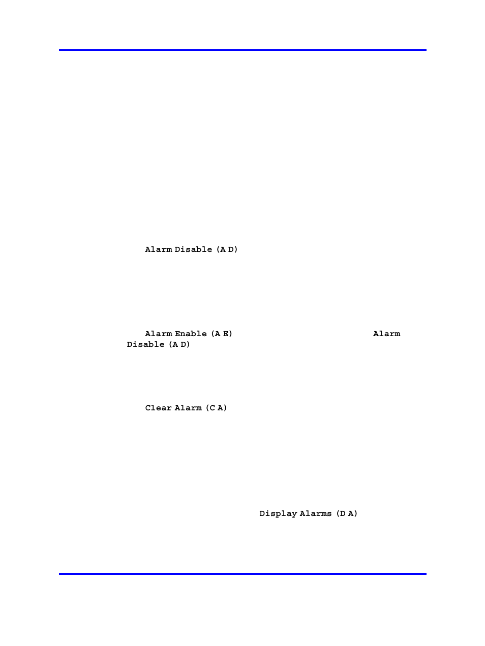 Alarm disable, Alarm enable, Clear alarm | Display alarms | Nortel Networks 1000 User Manual | Page 300 / 1014