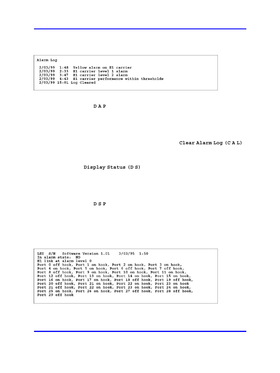 Clear alarm log, Display status | Nortel Networks 1000 User Manual | Page 301 / 1014