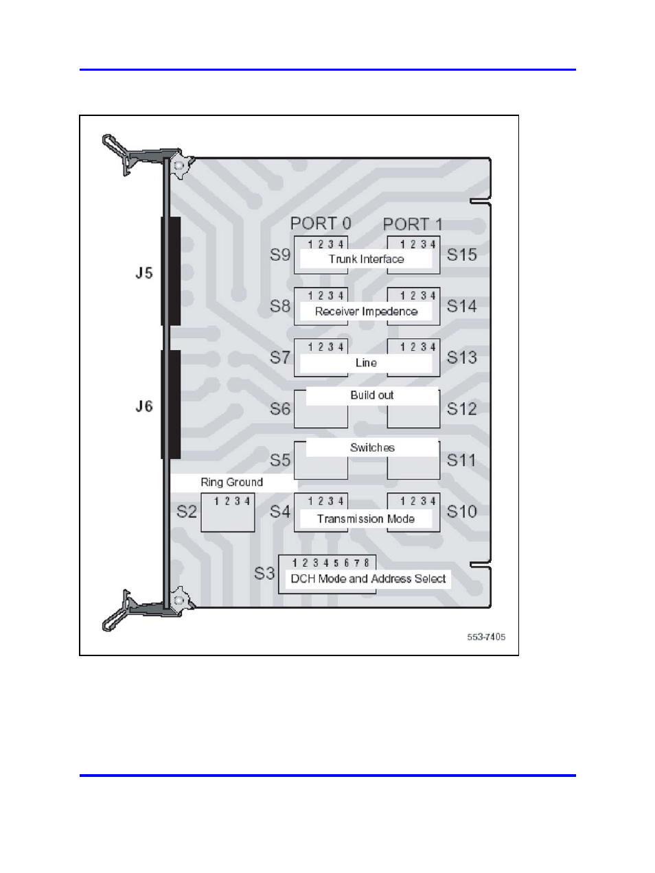 Trunk interface switches for nt5d97aa/ab, Impedance level and unit mode | Nortel Networks 1000 User Manual | Page 337 / 1014