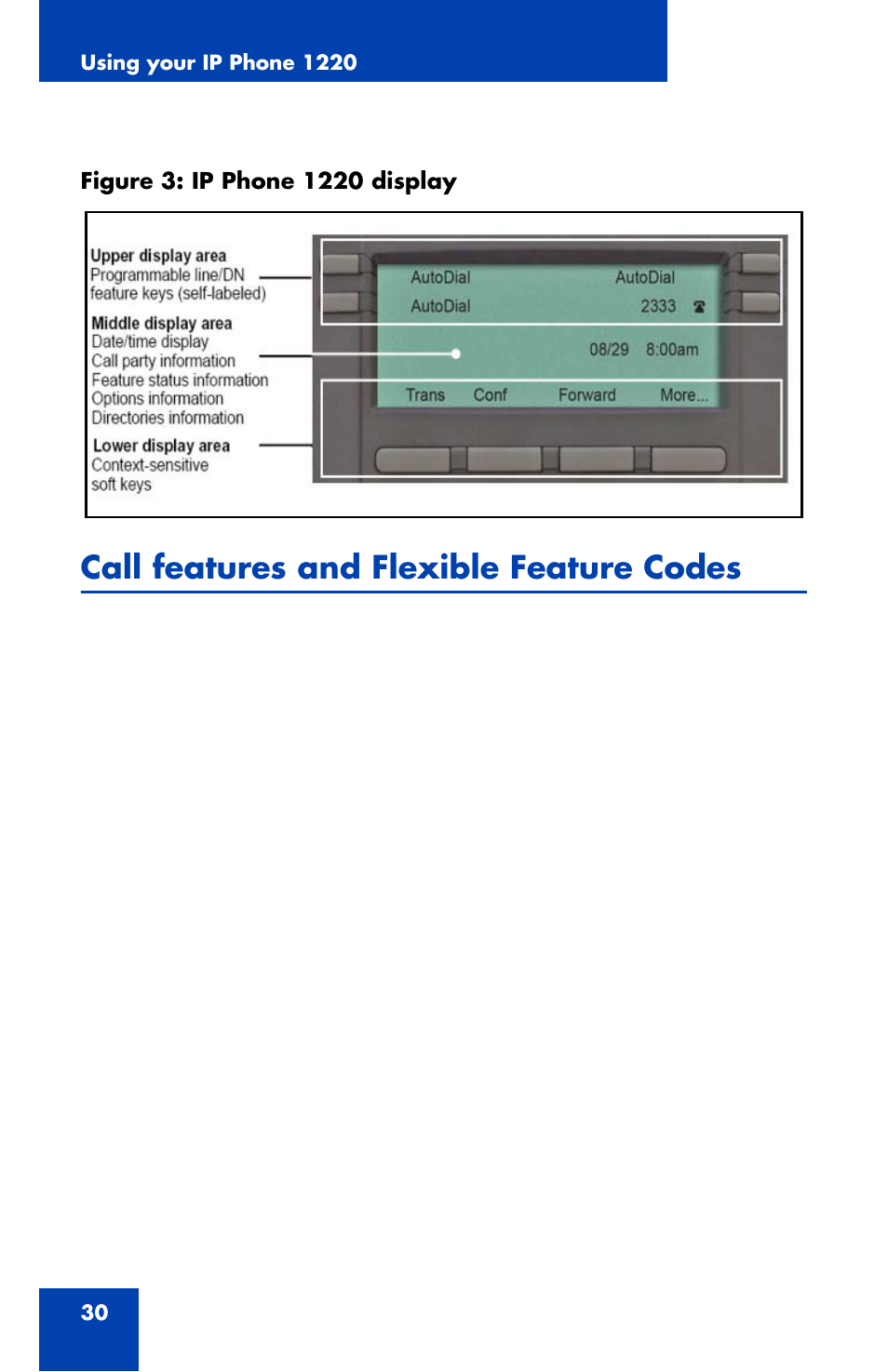 Call features and flexible feature codes | Nortel Networks Nortel IP Phone 1220 User Manual | Page 30 / 164