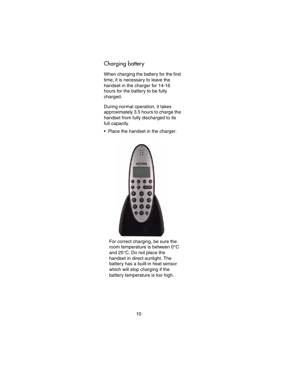 Charging battery | Nortel Networks 743X User Manual | Page 10 / 52