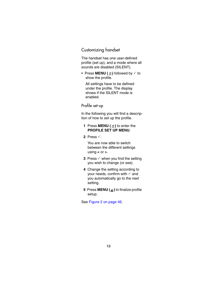 Customizing handset, Profile set-up | Nortel Networks 743X User Manual | Page 19 / 52