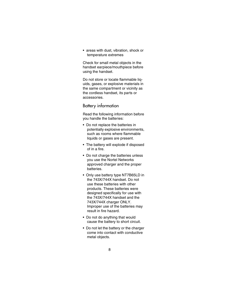 Battery information | Nortel Networks 743X User Manual | Page 8 / 52
