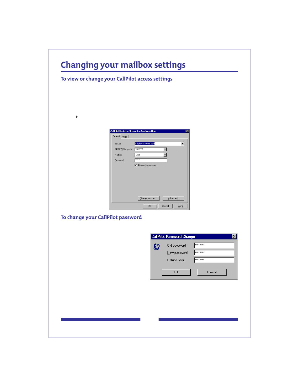 Changing your mailbox settings | Nortel Networks CallPilot 2.0 User Manual | Page 14 / 17