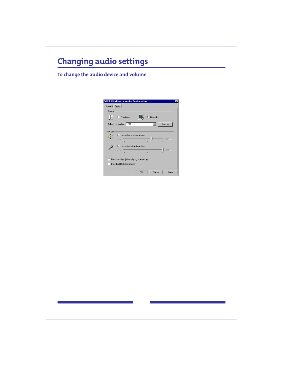 Changing audio settings | Nortel Networks CallPilot 2.0 User Manual | Page 15 / 17