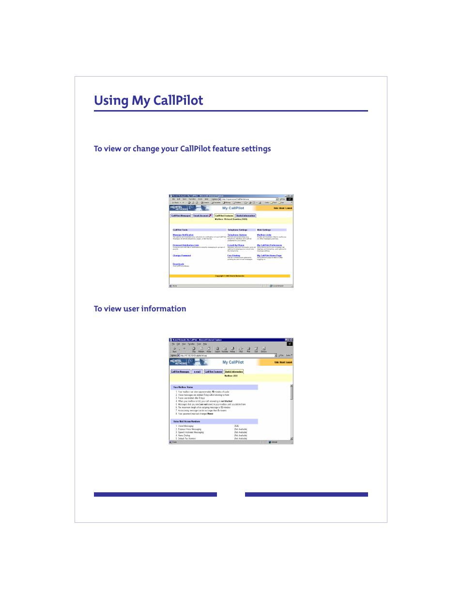Using my callpilot | Nortel Networks CallPilot 2.0 User Manual | Page 16 / 17