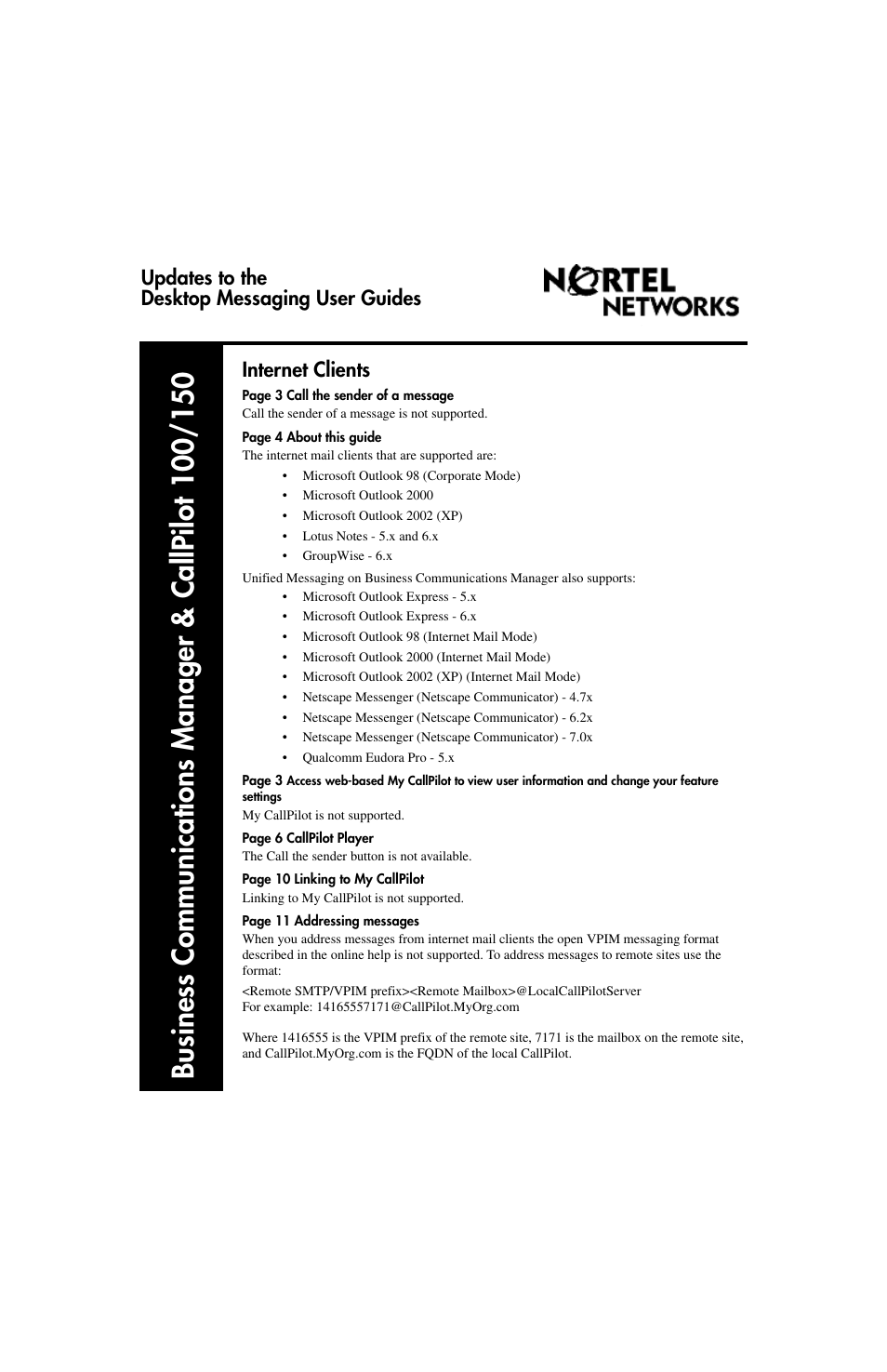 Nortel Networks CallPilot 2.0 User Manual | Page 2 / 17