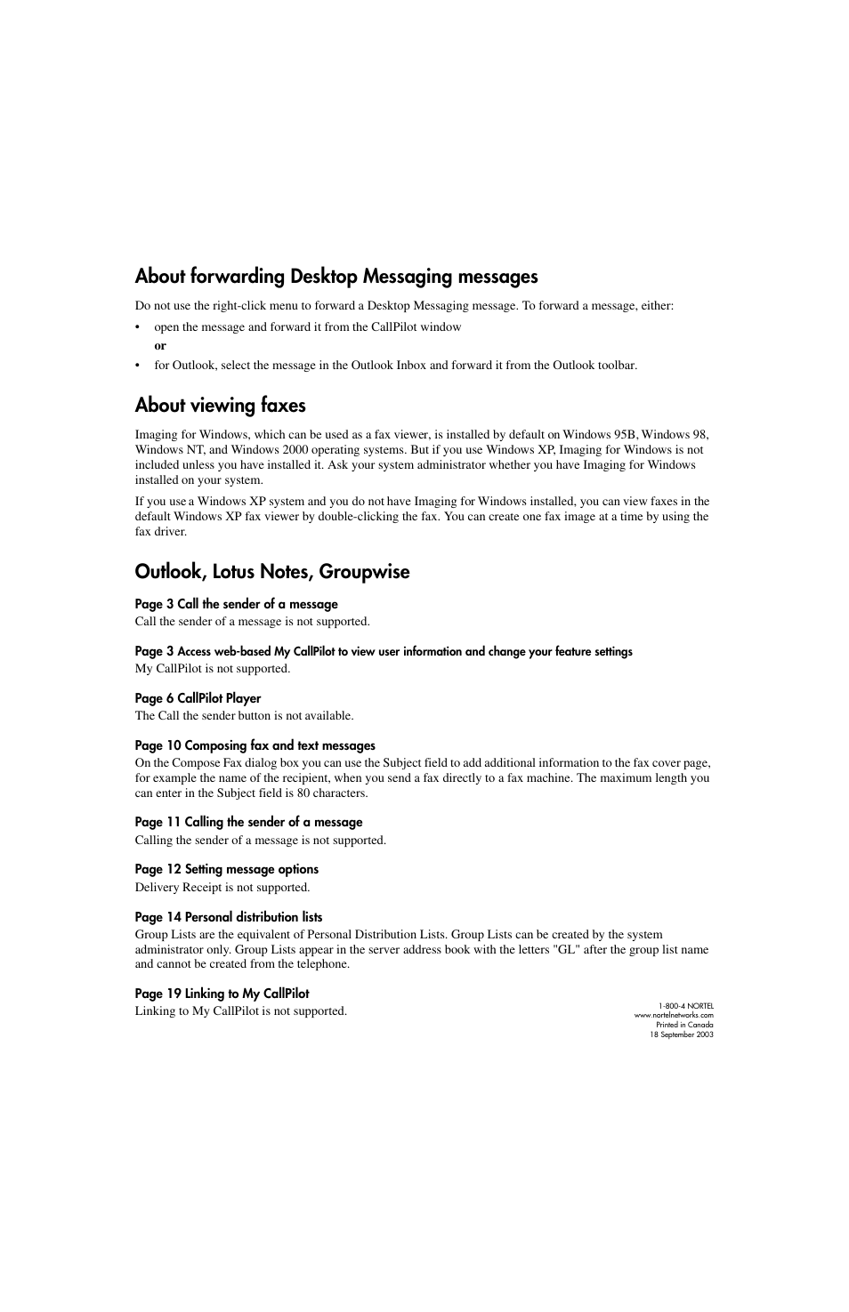 About forwarding desktop messaging messages, About viewing faxes | Nortel Networks CallPilot 2.0 User Manual | Page 3 / 17