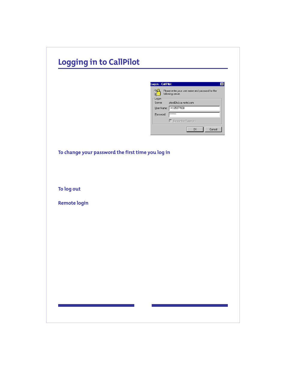 Logging in to callpilot | Nortel Networks CallPilot 2.0 User Manual | Page 7 / 17