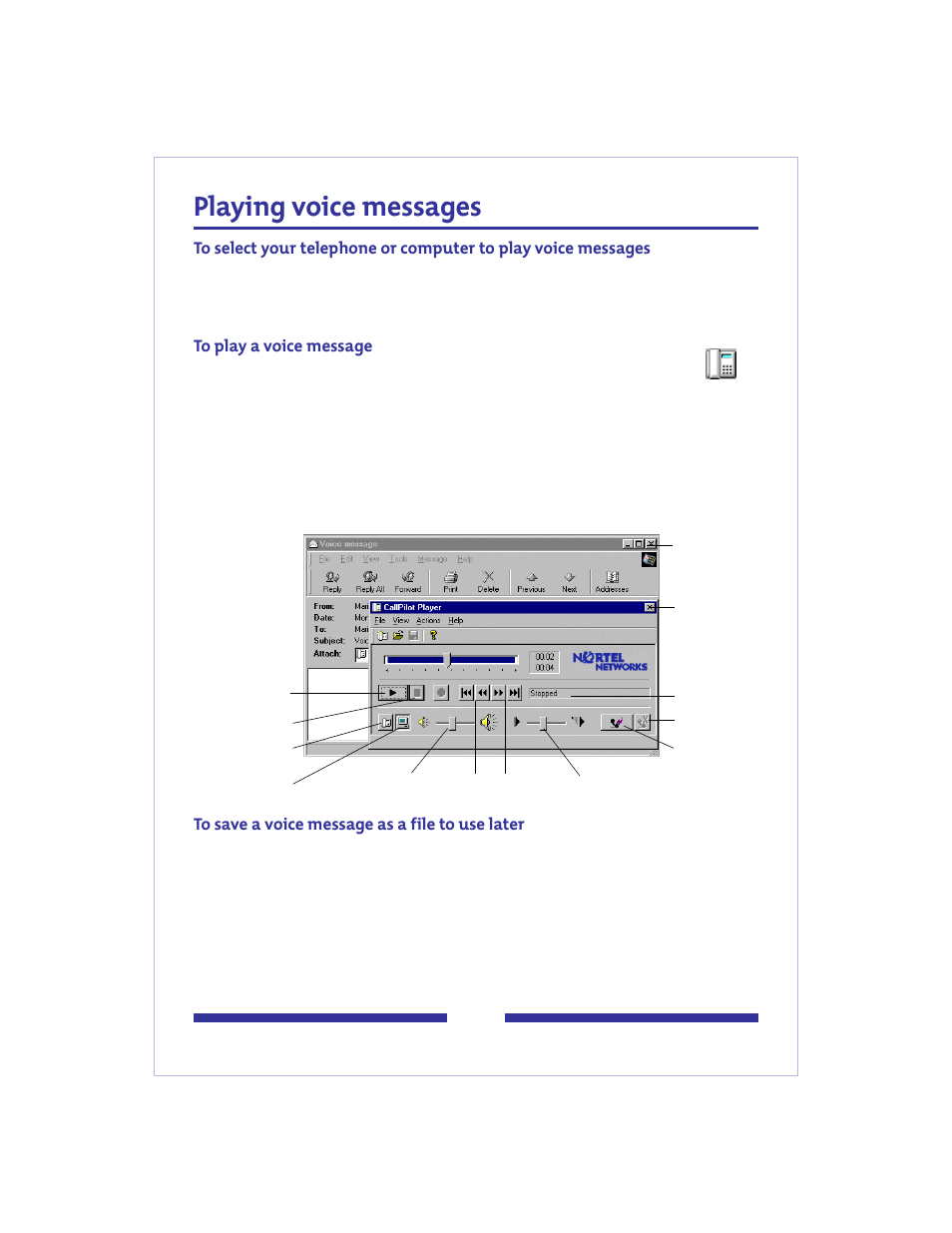 Playing voice messages | Nortel Networks CallPilot 2.0 User Manual | Page 9 / 17