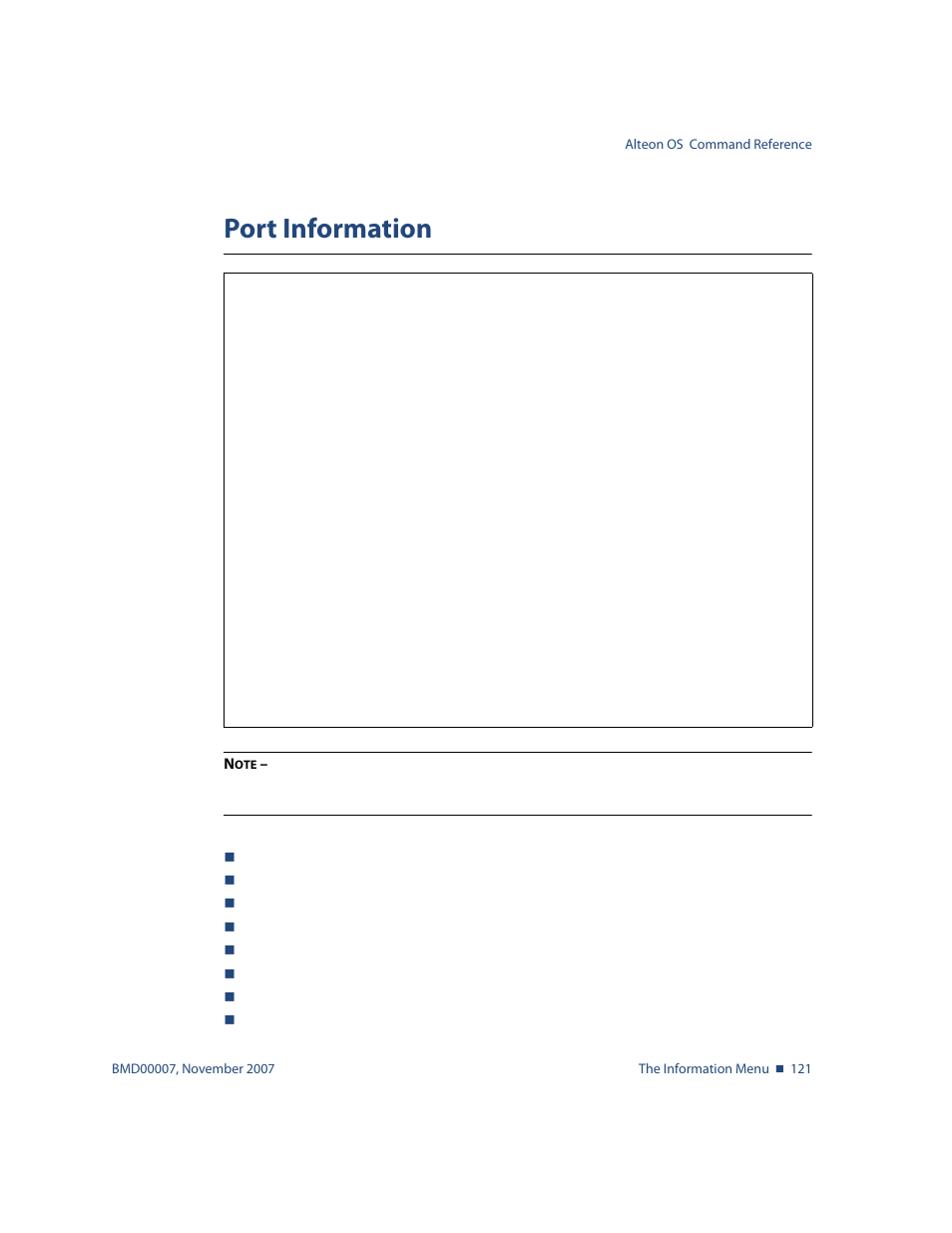 Port information, Port information 121, Info/port | Nortel Networks ALTEON OS BMD00007 User Manual | Page 121 / 390