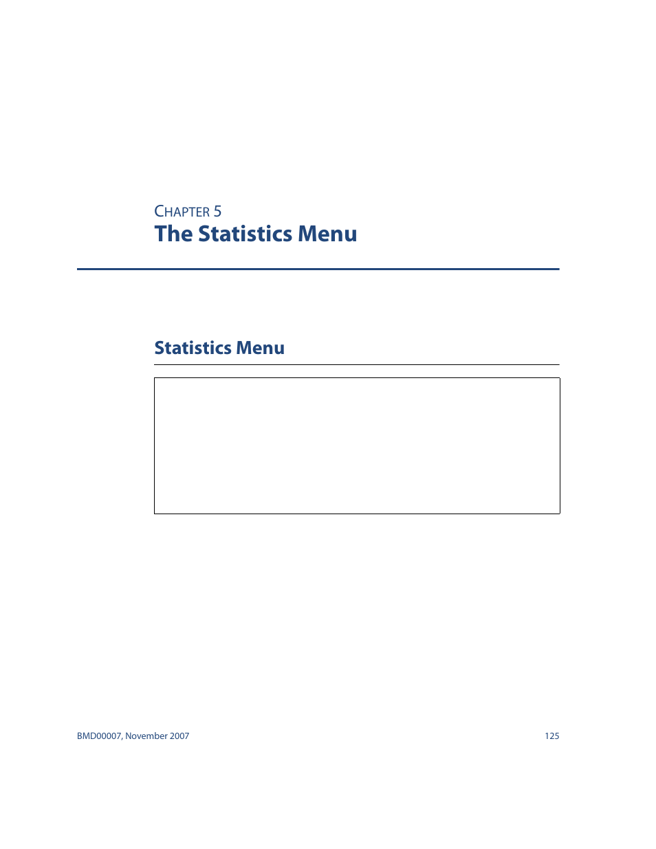 The statistics menu, Statistics menu, The statistics menu 125 | Statistics menu 125, Chapter 5 “the statistics menu, Stats | Nortel Networks ALTEON OS BMD00007 User Manual | Page 123 / 390
