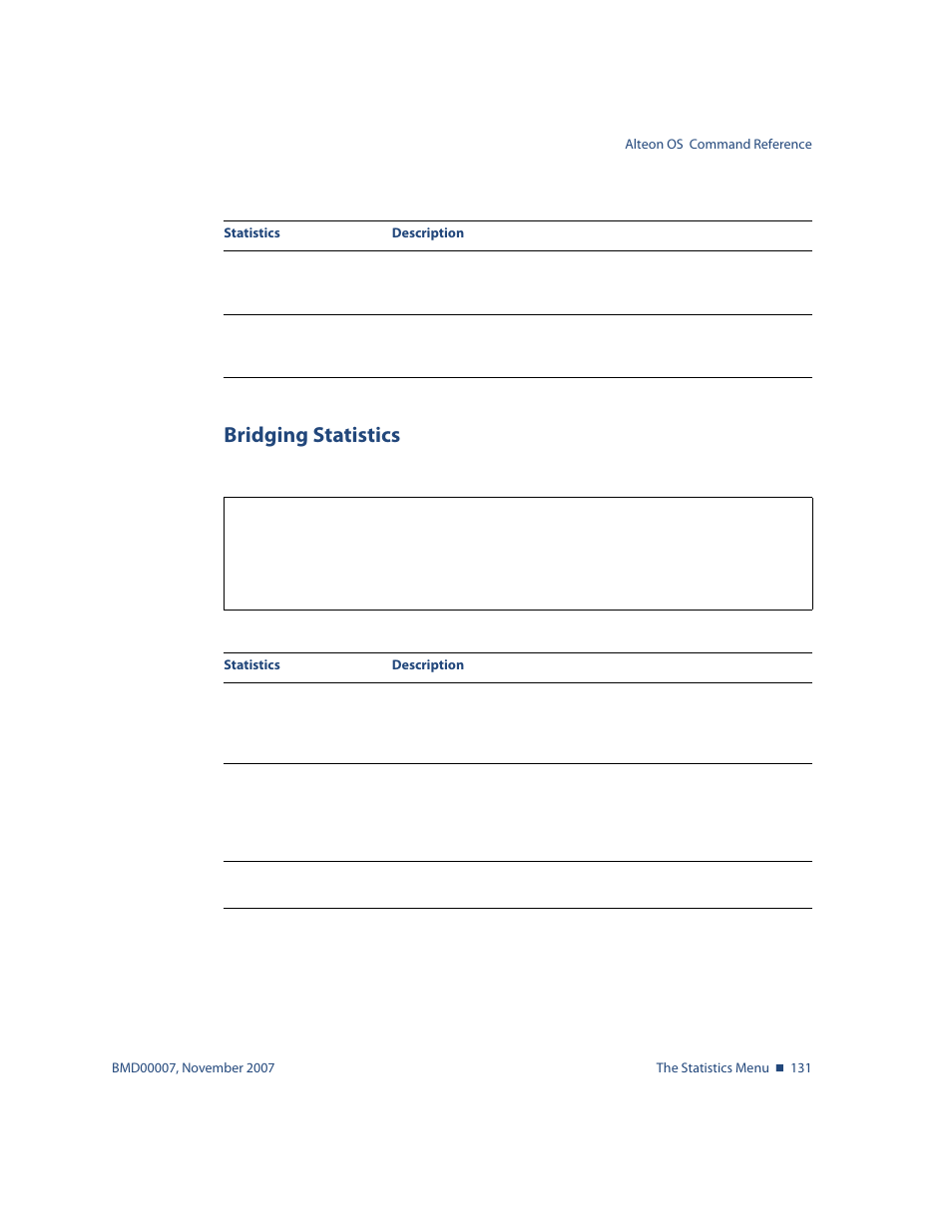 Bridging statistics, Bridging statistics 131 | Nortel Networks ALTEON OS BMD00007 User Manual | Page 129 / 390
