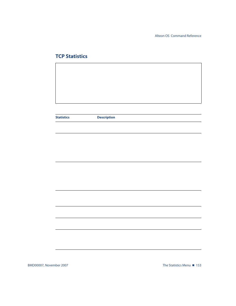 Tcp statistics, Tcp statistics 153, Stats/l3/tcp [clear] tcp statistics | Nortel Networks ALTEON OS BMD00007 User Manual | Page 151 / 390