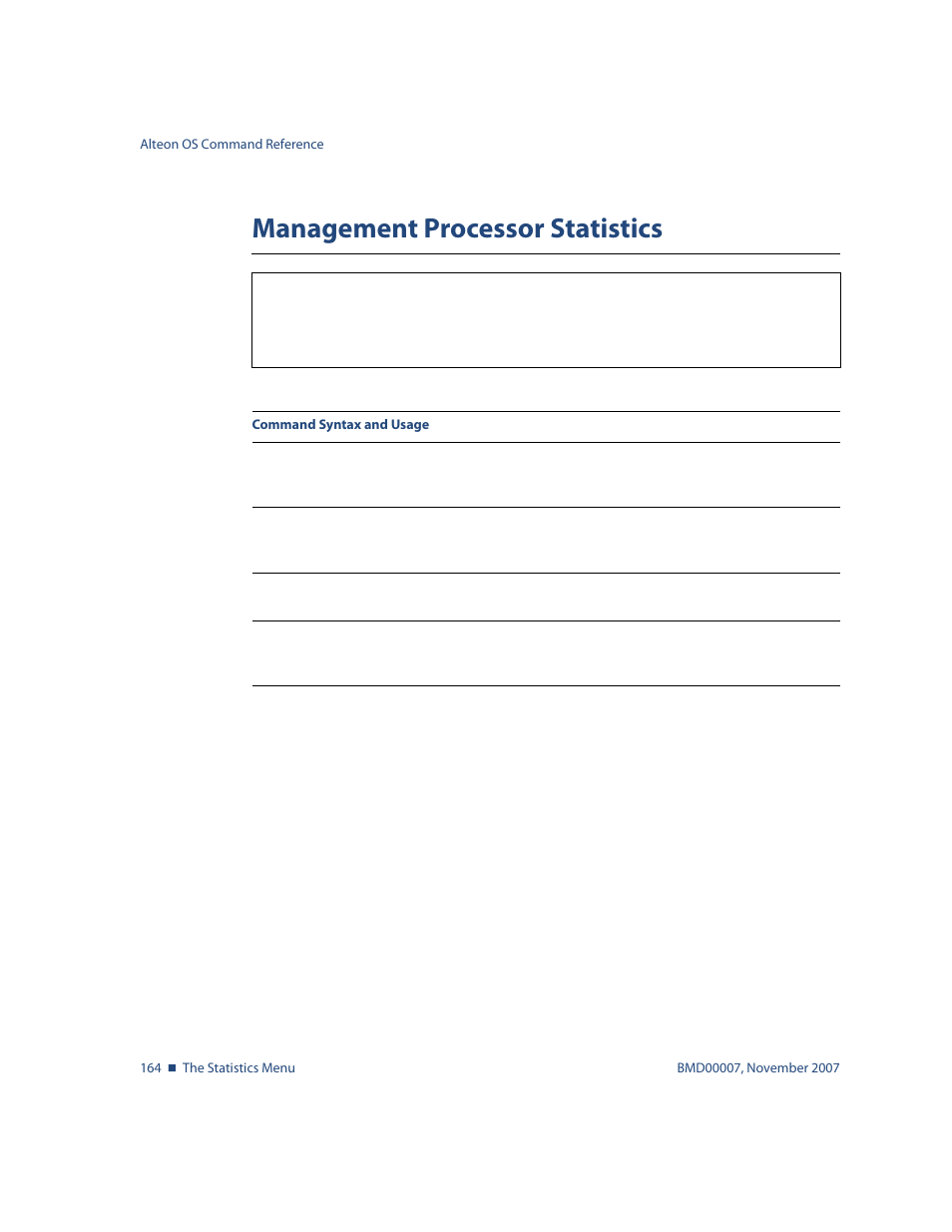 Management processor statistics, Management processor statistics 164, Options, see | Stats/mp | Nortel Networks ALTEON OS BMD00007 User Manual | Page 162 / 390