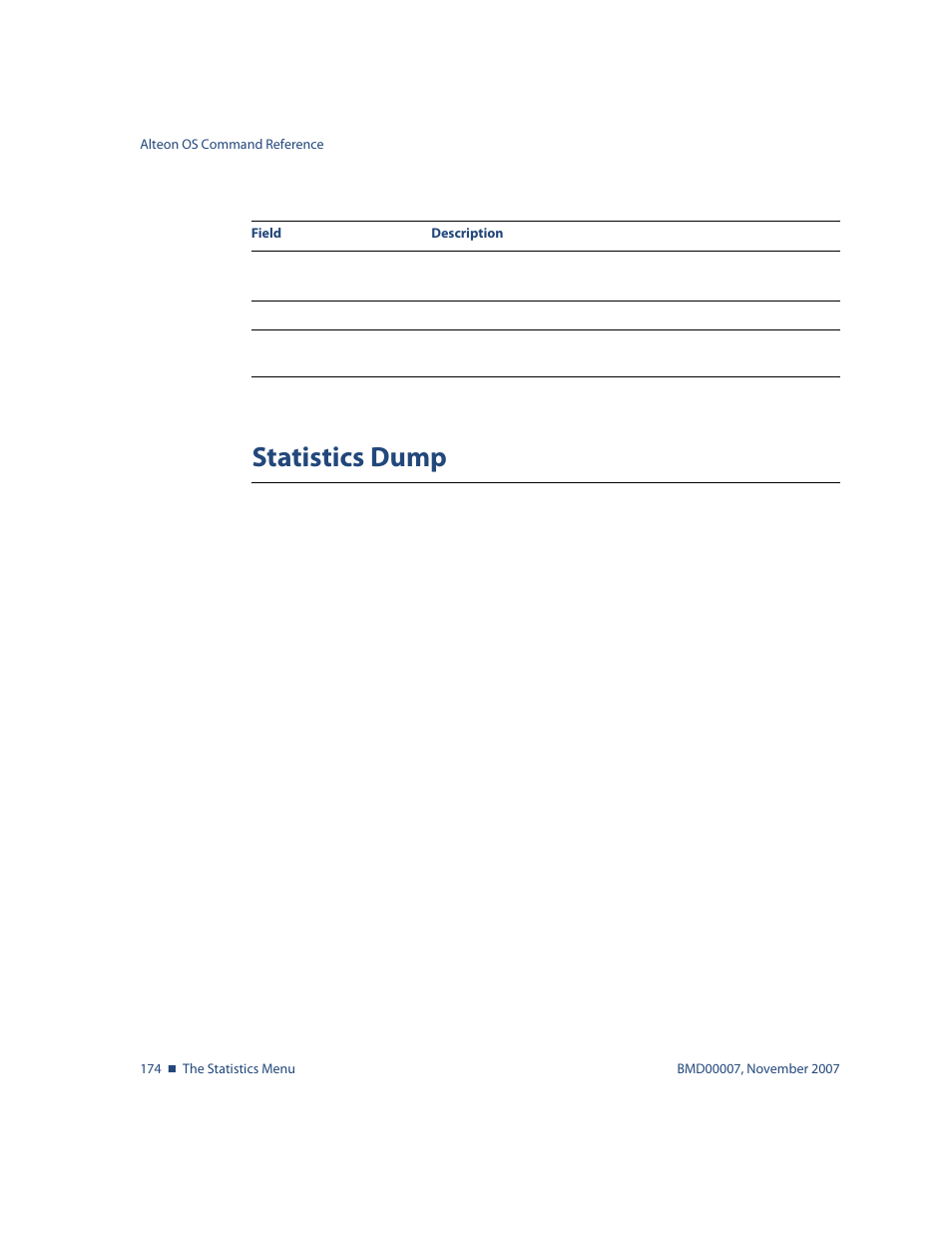 Statistics dump, Statistics dump 174, Stats/dump | Nortel Networks ALTEON OS BMD00007 User Manual | Page 172 / 390