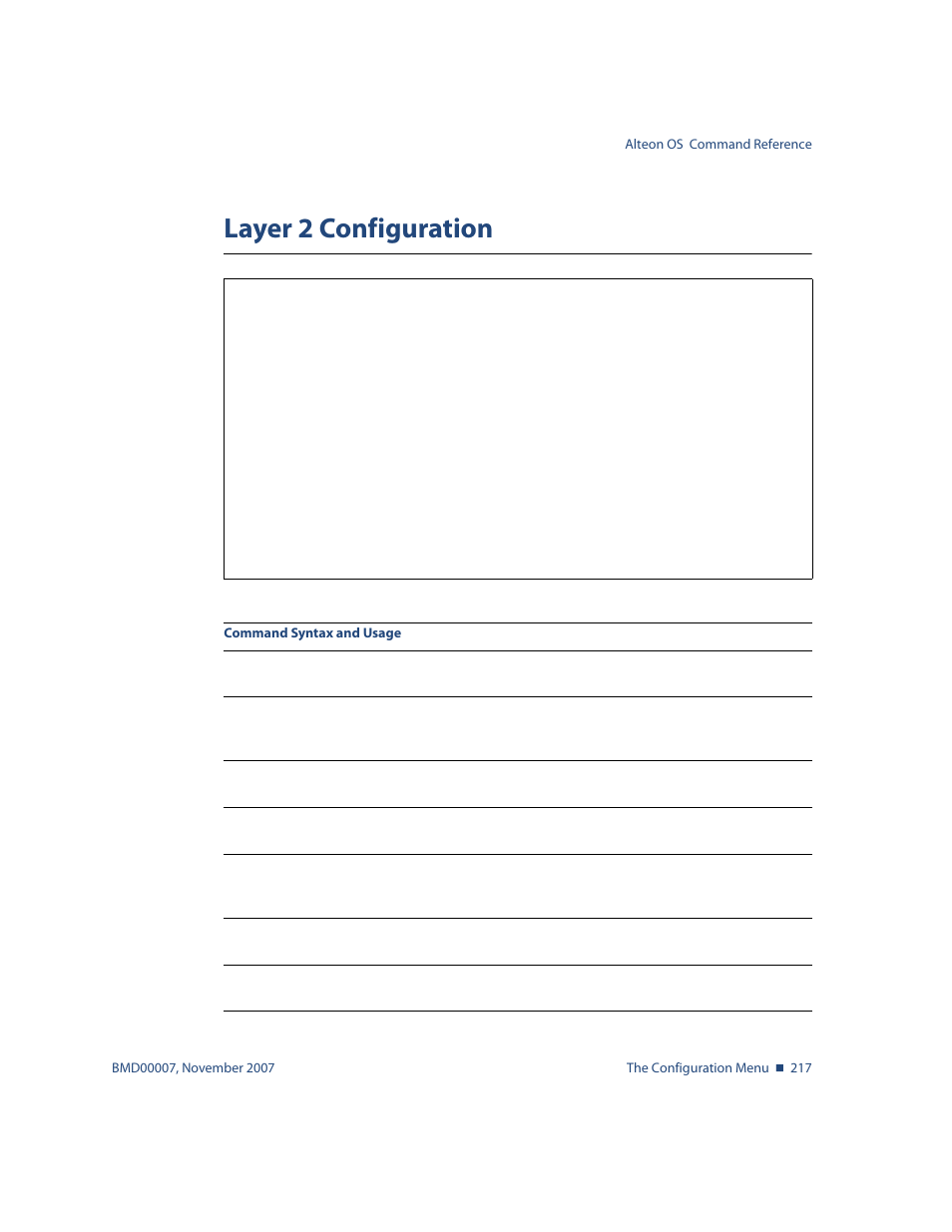 Layer 2 configuration, Layer 2 configuration 217, Options, see | Cfg/l2 | Nortel Networks ALTEON OS BMD00007 User Manual | Page 215 / 390