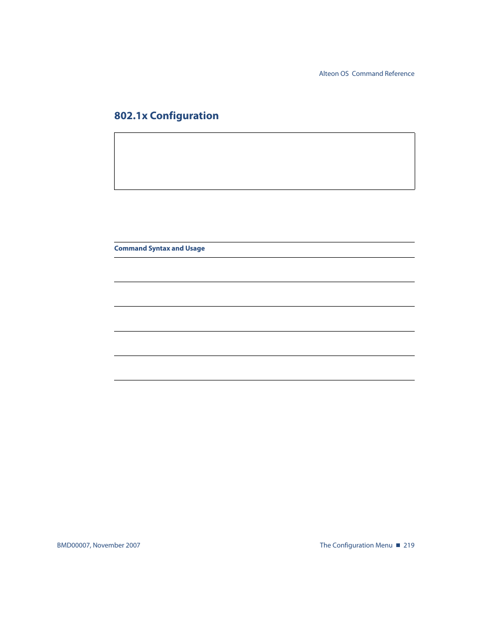 1x configuration, 1x configuration 219 | Nortel Networks ALTEON OS BMD00007 User Manual | Page 217 / 390