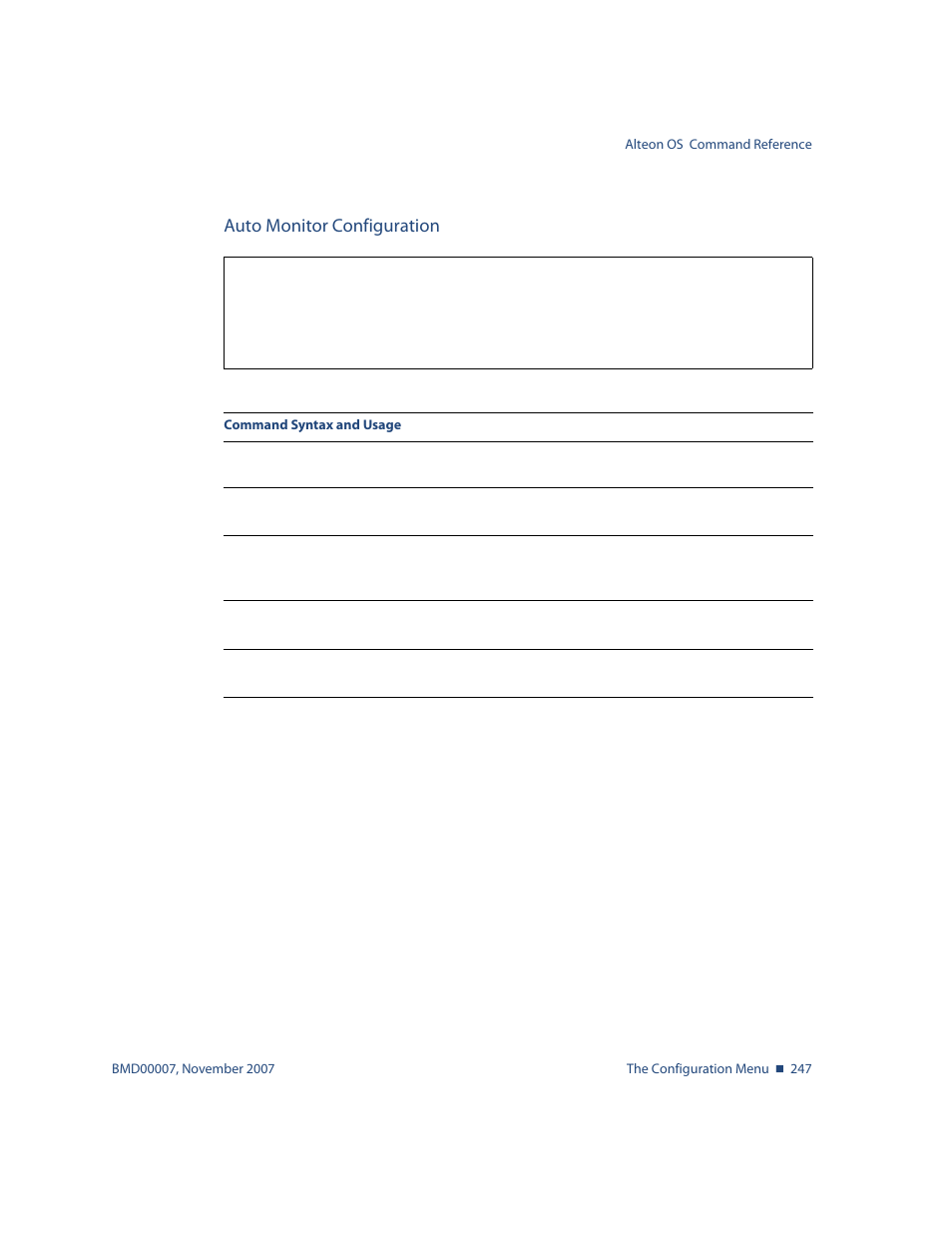 Auto monitor configuration, Auto monitor configuration 247, Cfg/l2/failovr/trigger/amon | Nortel Networks ALTEON OS BMD00007 User Manual | Page 245 / 390
