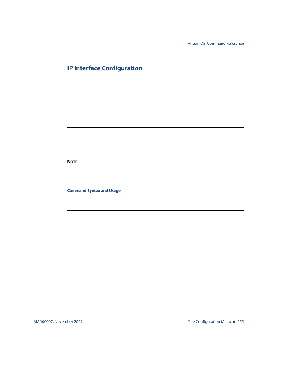 Ip interface configuration, Ip interface configuration 255 | Nortel Networks ALTEON OS BMD00007 User Manual | Page 253 / 390