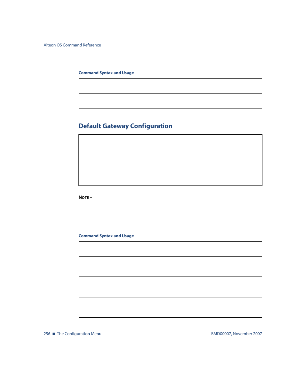 Default gateway configuration, Default gateway configuration 256 | Nortel Networks ALTEON OS BMD00007 User Manual | Page 254 / 390