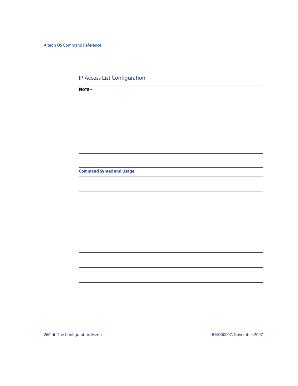 Ip access list configuration, Ip access list configuration 266 | Nortel Networks ALTEON OS BMD00007 User Manual | Page 264 / 390